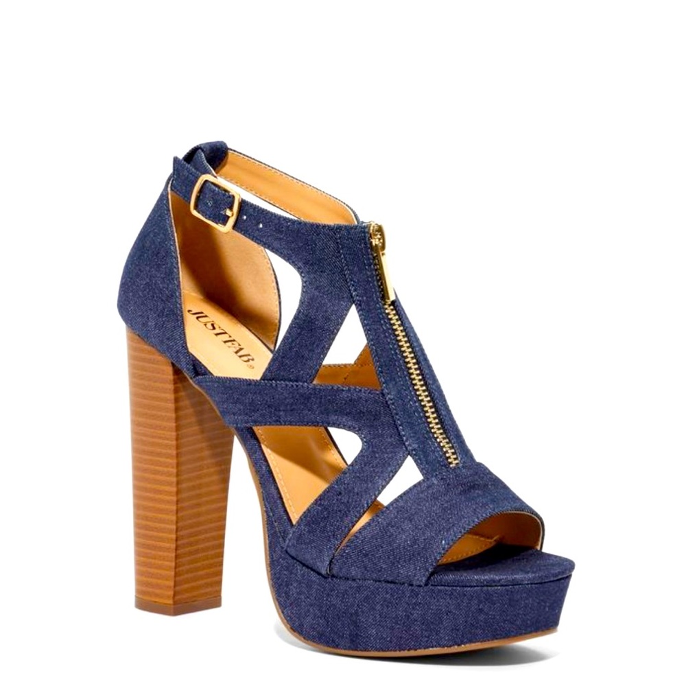 Eliza Heeled Cutout sandal in Dark Denim